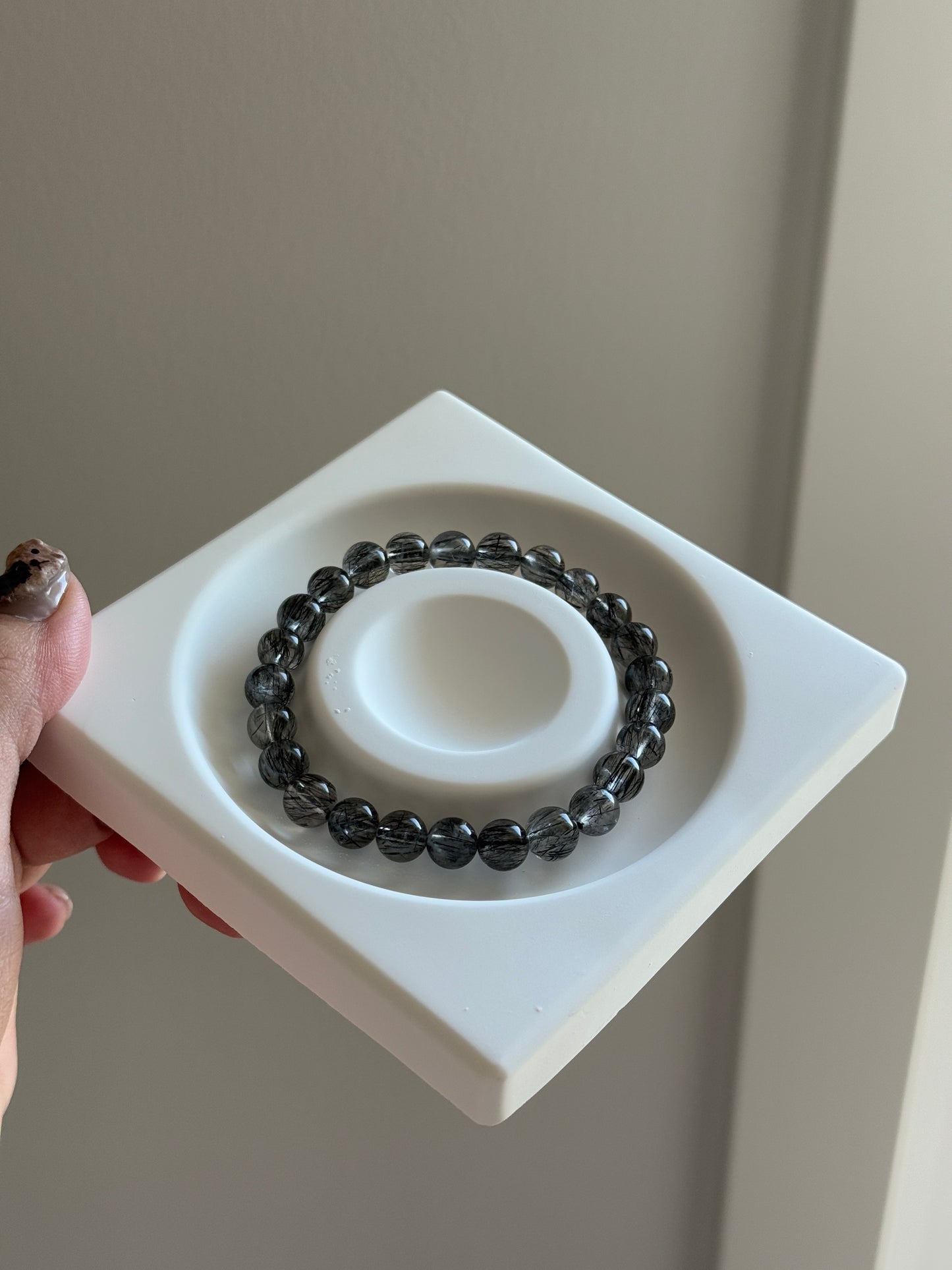 Black Rutile Hair Quartz 7.9mm Bead Bracelet