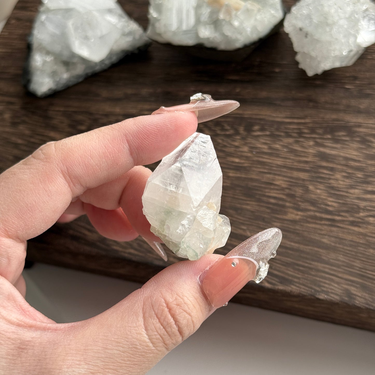 India Diamond Apophyllite on Green Orange Stilbite