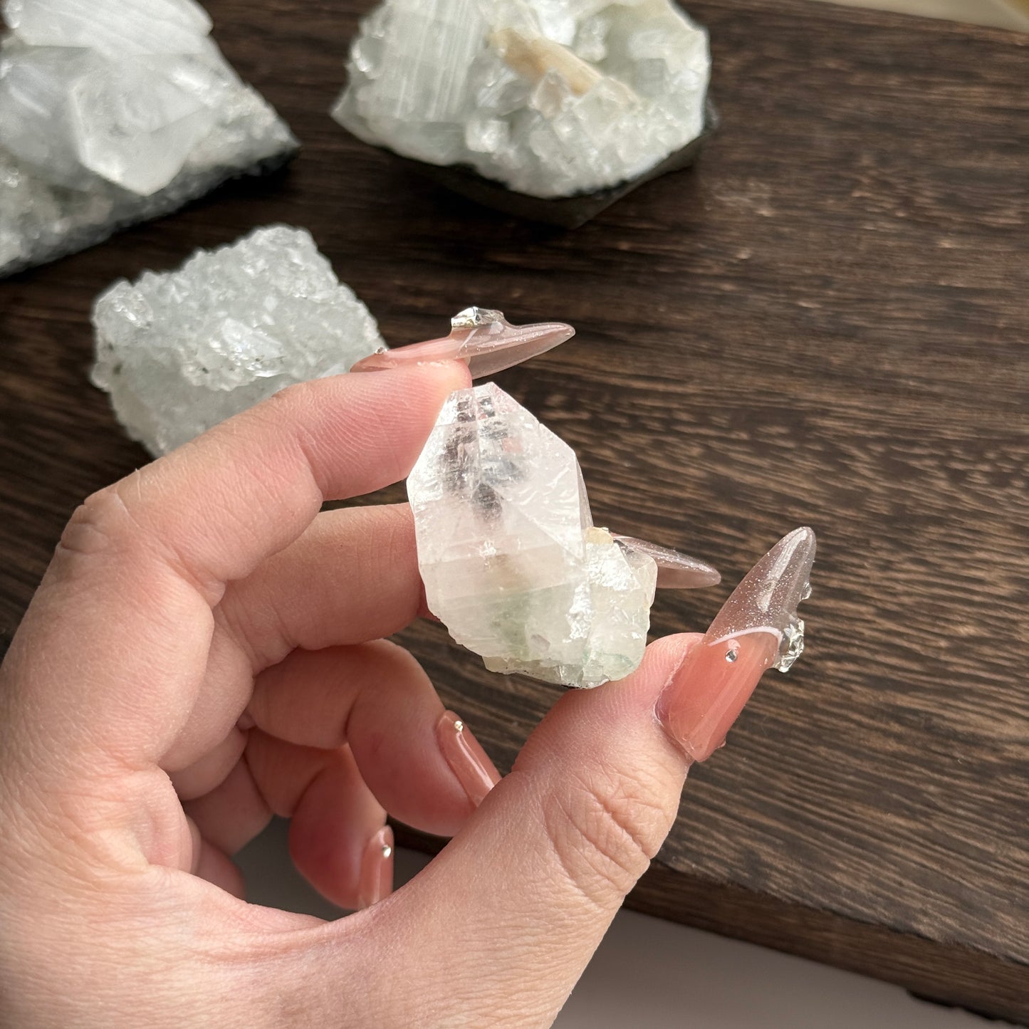 India Diamond Apophyllite on Green Orange Stilbite