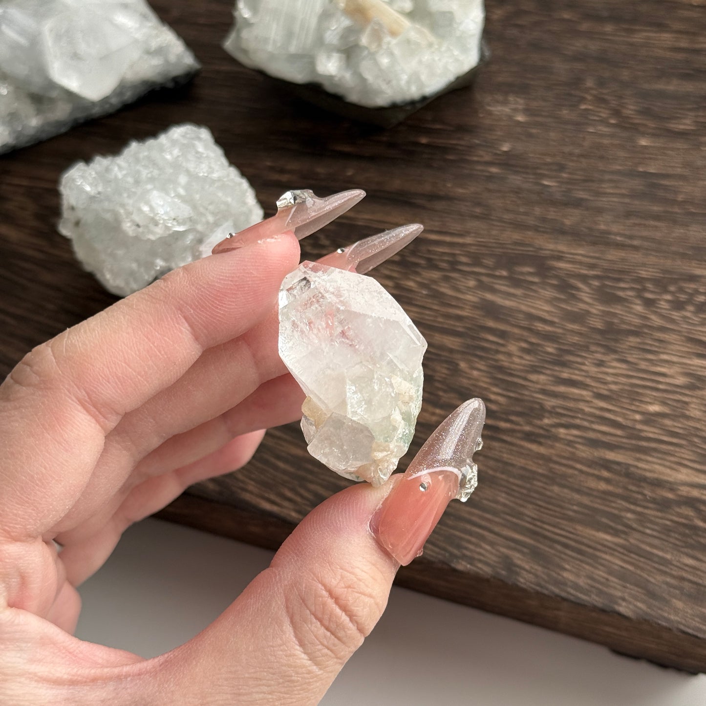 India Diamond Apophyllite on Green Orange Stilbite