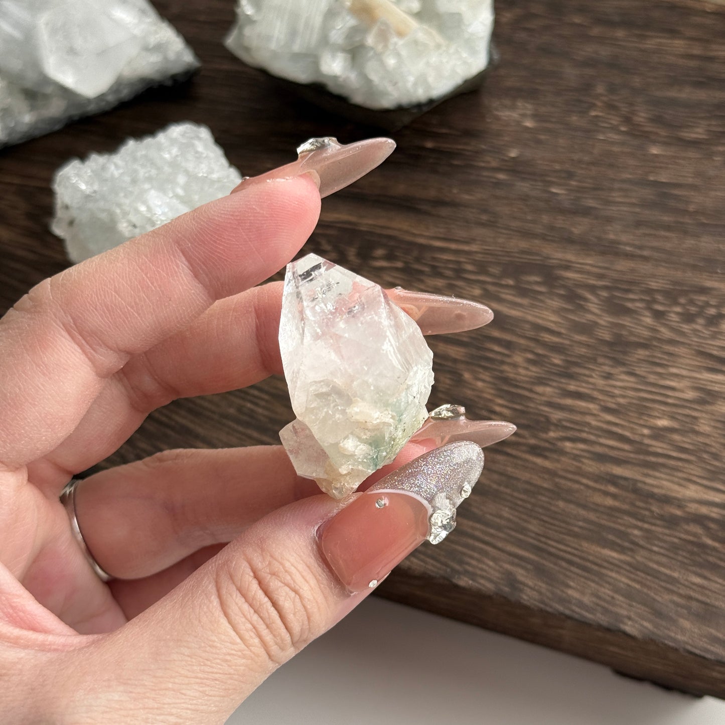 India Diamond Apophyllite on Green Orange Stilbite