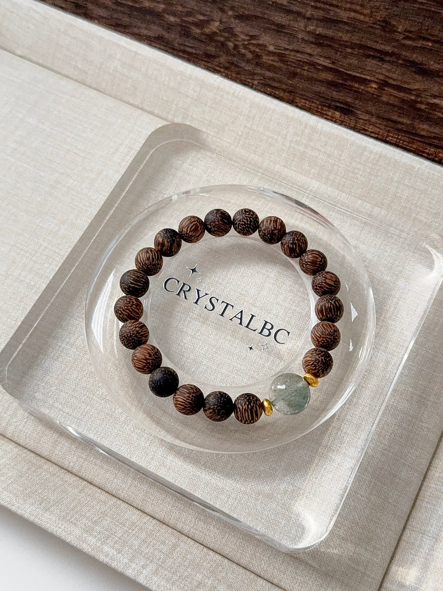 Vietnam Agarwood Wood with Green Phantom Beaded Bracelet