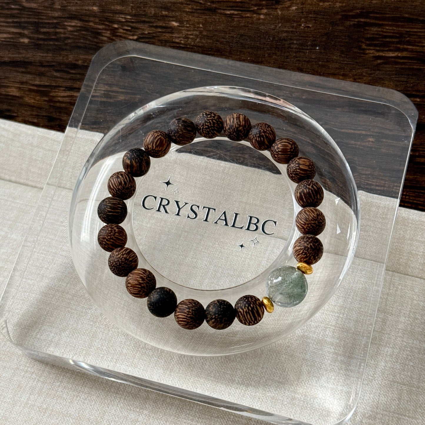 Vietnam Agarwood Wood with Green Phantom Beaded Bracelet