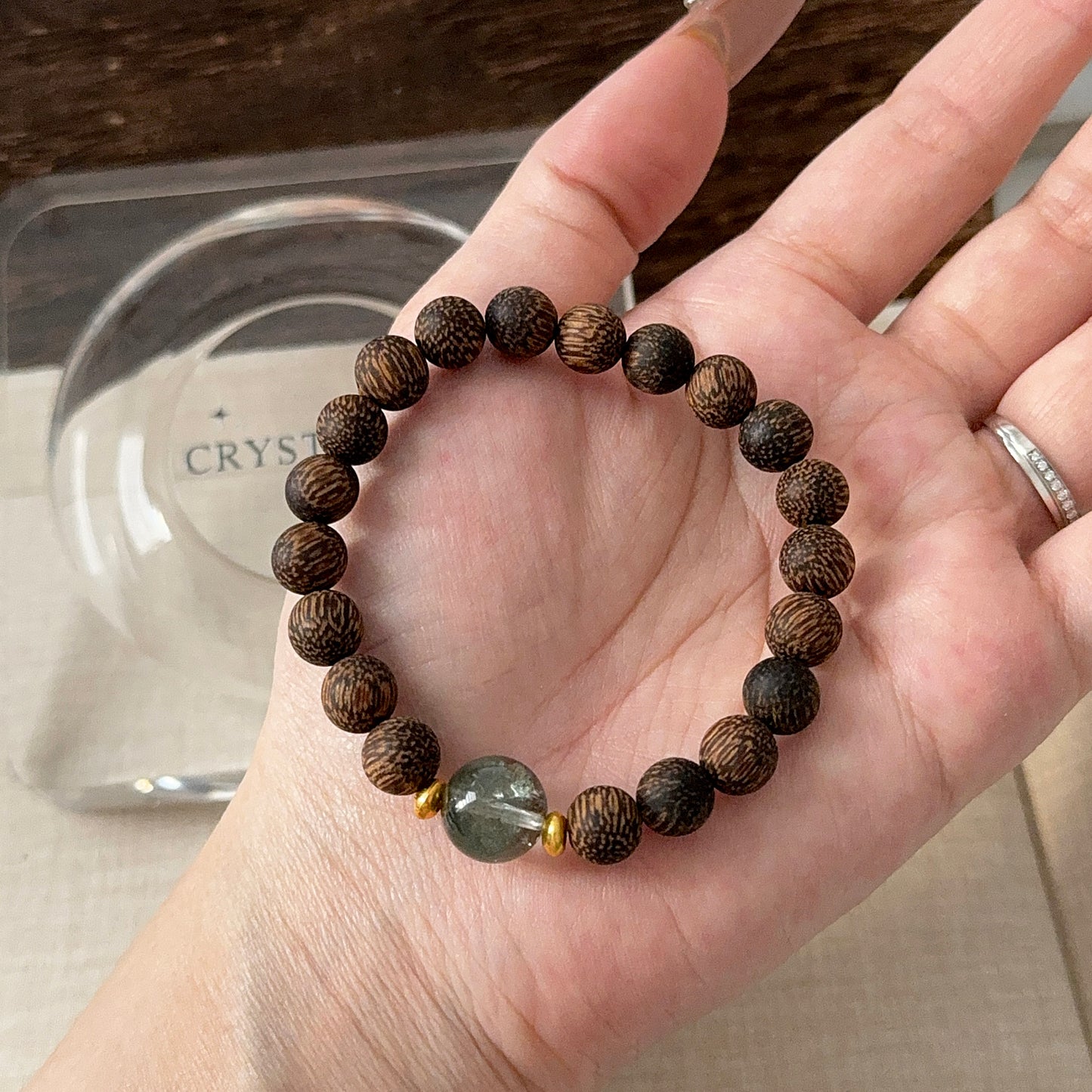 Vietnam Agarwood Wood with Green Phantom Beaded Bracelet