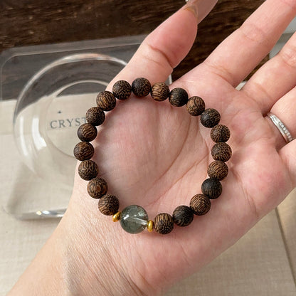 Vietnam Agarwood Wood with Green Phantom Beaded Bracelet