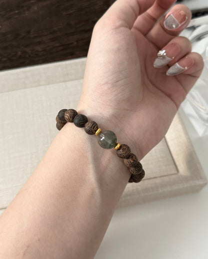 Vietnam Agarwood Wood with Green Phantom Beaded Bracelet