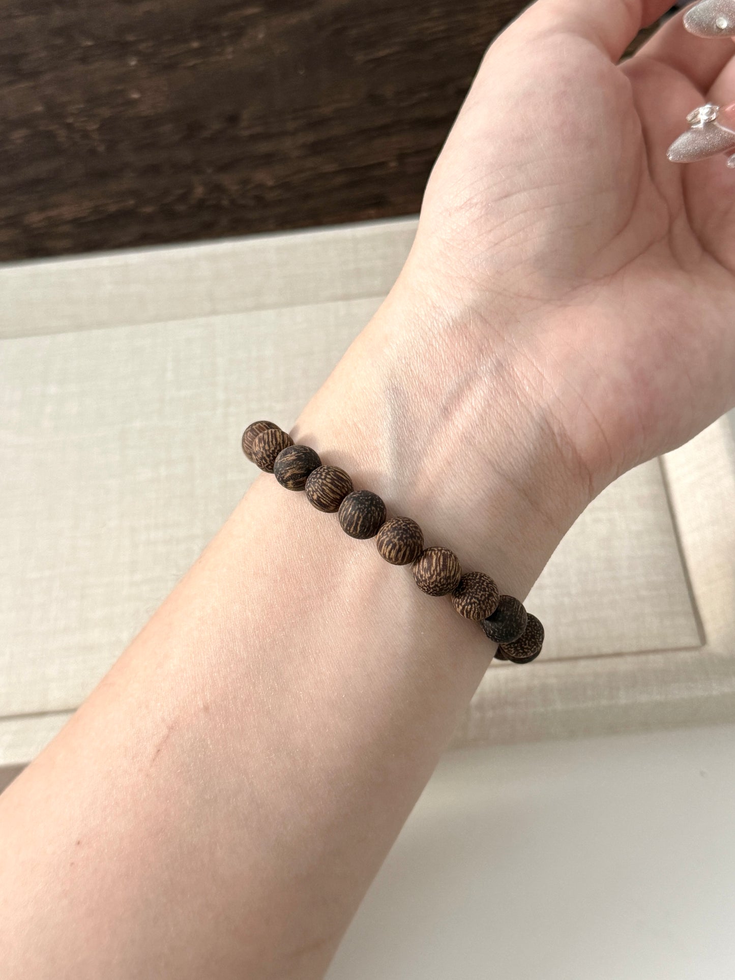 Vietnam Agarwood Wood with Green Phantom Beaded Bracelet