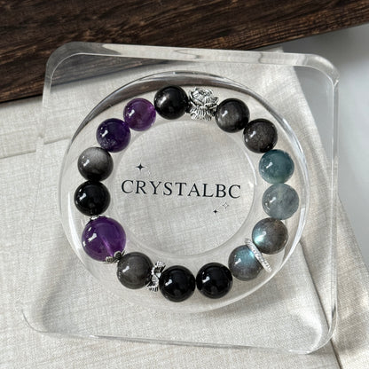Vintage Design with Silver Obsidian Amethyst Beaded Bracelet