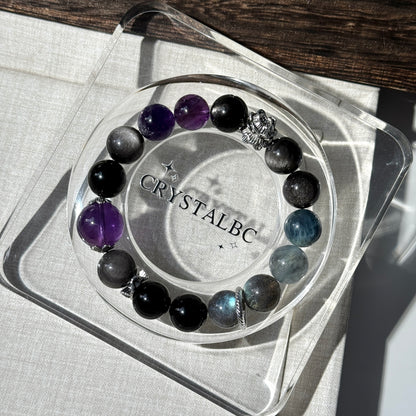 Vintage Design with Silver Obsidian Amethyst Beaded Bracelet