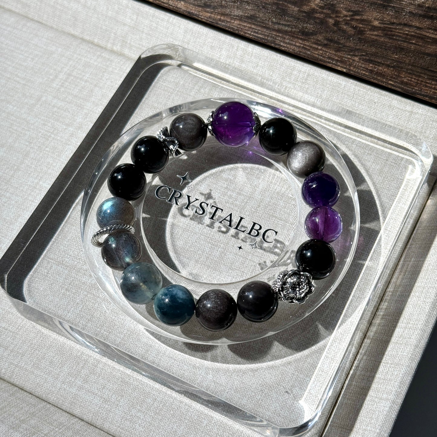 Vintage Design with Silver Obsidian Amethyst Beaded Bracelet