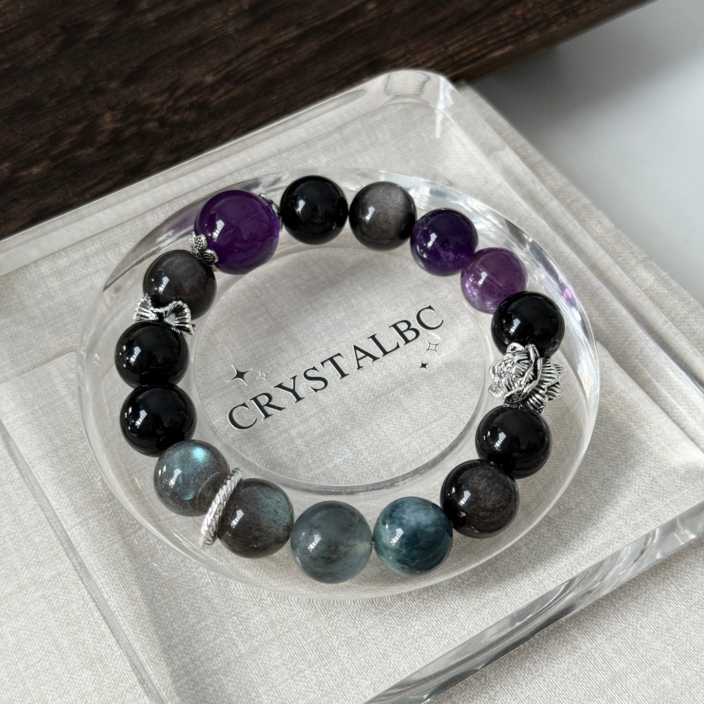 Vintage Design with Silver Obsidian Amethyst Beaded Bracelet