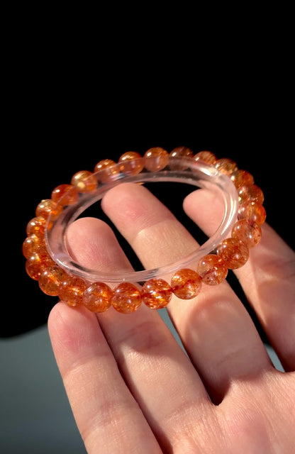 Premium Quality Golden Strawberry Orange Sunstone Beaded Bracelet