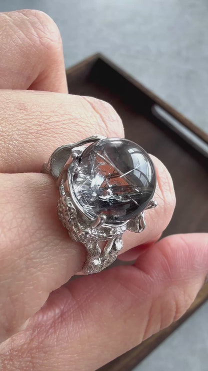 Black Rutile Quartz Sterling Silver Ring