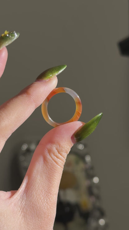 Bicolor Orange Chalcedony Agate Ring Bangle US 7.5 Ring Band