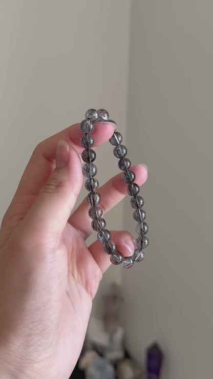 Black Rutile Hair Quartz 7.9mm Bead Bracelet