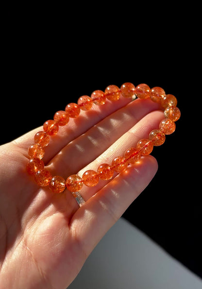 Premium Quality Golden Strawberry Orange Sunstone Beaded Bracelet