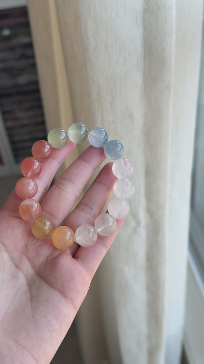 Rainbow Rabbit Hair Rutiled 13.6mm Beaded Bracelet HQ