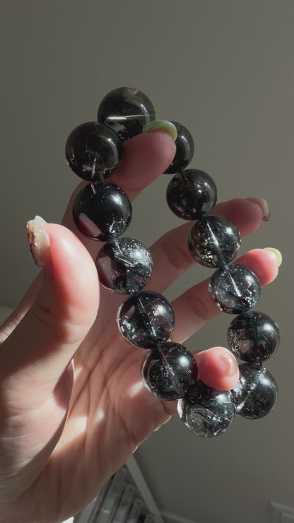 Black Herkimer Diamond 17.5mm Beaded Bracelet