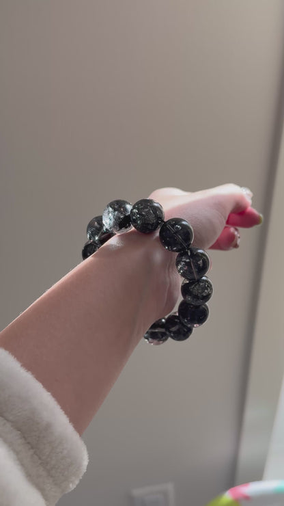 Black Herkimer Diamond 17.5mm Beaded Bracelet