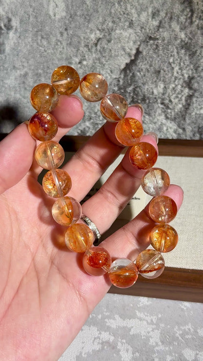 Golden Fanta Hematoid Quartz Fire Quartz 12.8mm Beaded Bracelet