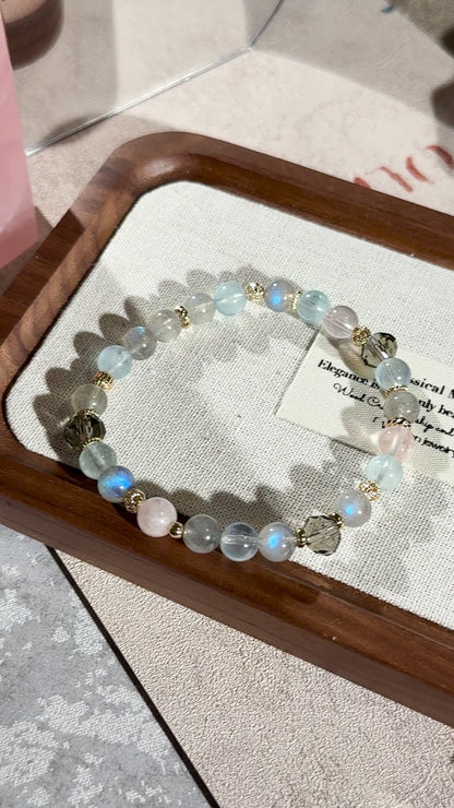 Aquamarine Labradorite Rose Quartz 7mm Trio Stone Bead Bracelet