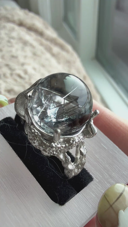 Black Rutile Quartz Sterling Silver Ring