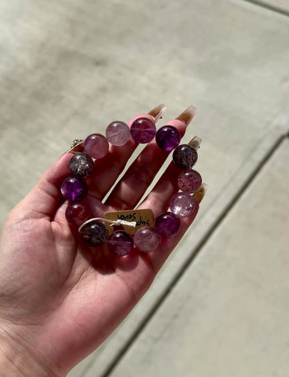 Ultra High Quality Natural Super Seven Quartz 15.6mm Beaded Bracelet
