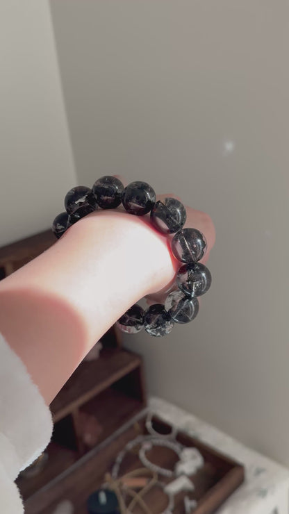 Black Herkimer Diamond 17.5mm Beaded Bracelet