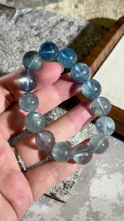 Gradient Translucent Beryl Aquamarine 12.6mm Beaded Bracelet