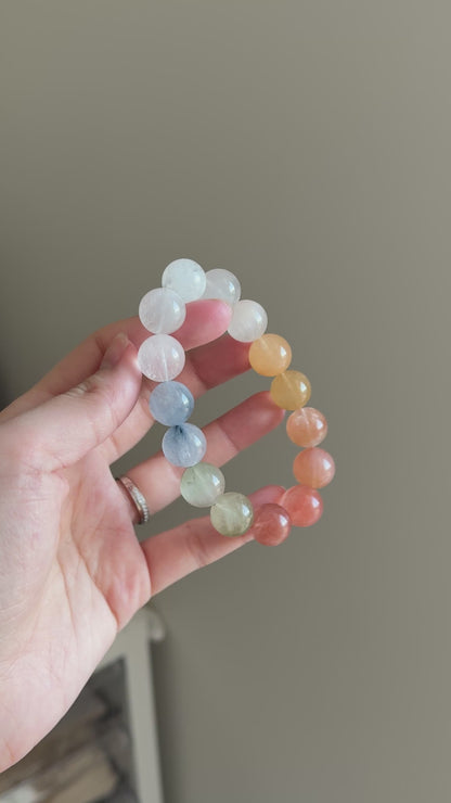 Rainbow Rabbit Hair Rutiled 13.6mm Beaded Bracelet HQ