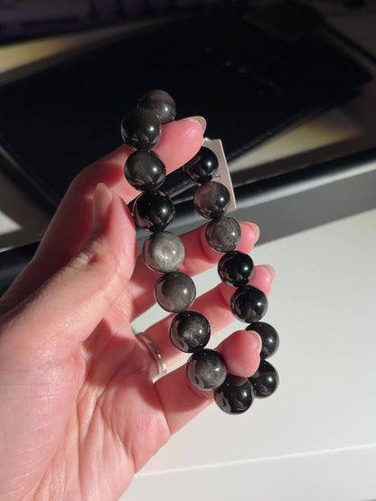 Silver Obsidian Beaded Bracelet