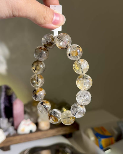 Black & Yellow Skeleton Herkimer Diamond Beaded Bracelet